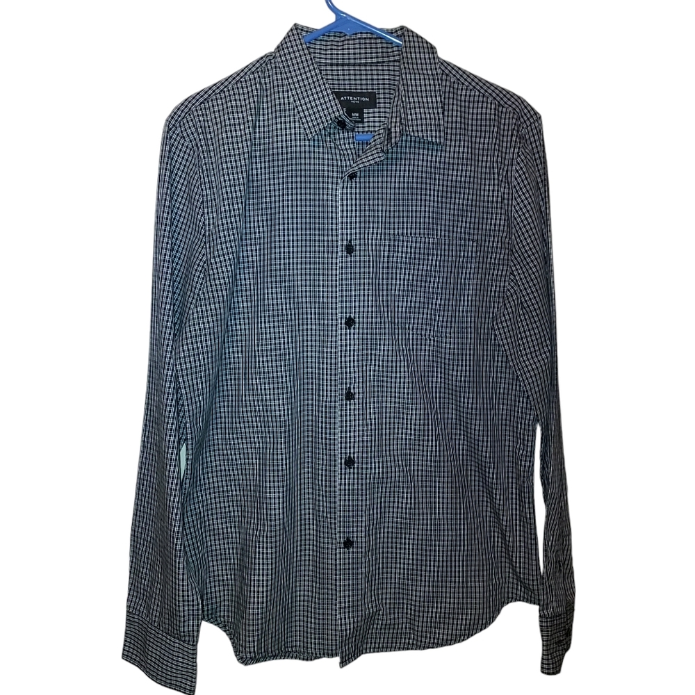 ATTENTION Black/White Plaid Dress Shirt Size M